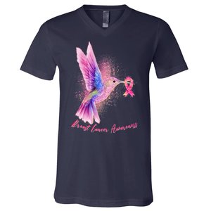 Breast Cancer Awareness Painted Hummingbird V-Neck T-Shirt