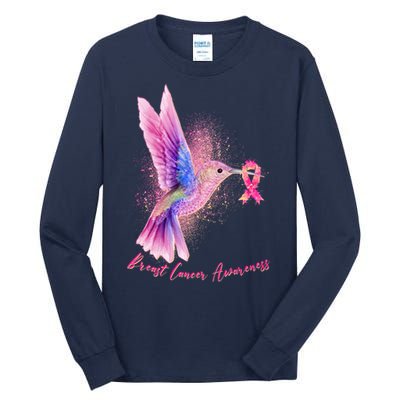 Breast Cancer Awareness Painted Hummingbird Tall Long Sleeve T-Shirt