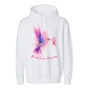 Breast Cancer Awareness Painted Hummingbird Garment-Dyed Fleece Hoodie