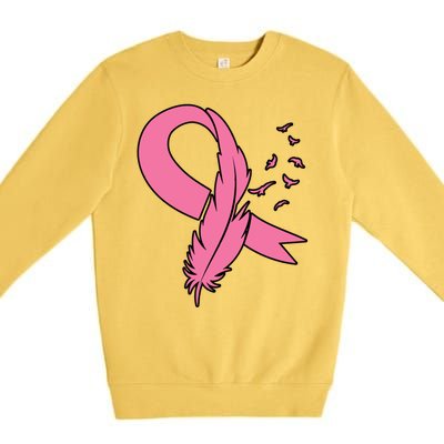 Breast Cancer Awareness Pink Feather Ribbon Premium Crewneck Sweatshirt