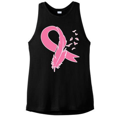 Breast Cancer Awareness Pink Feather Ribbon Ladies PosiCharge Tri-Blend Wicking Tank