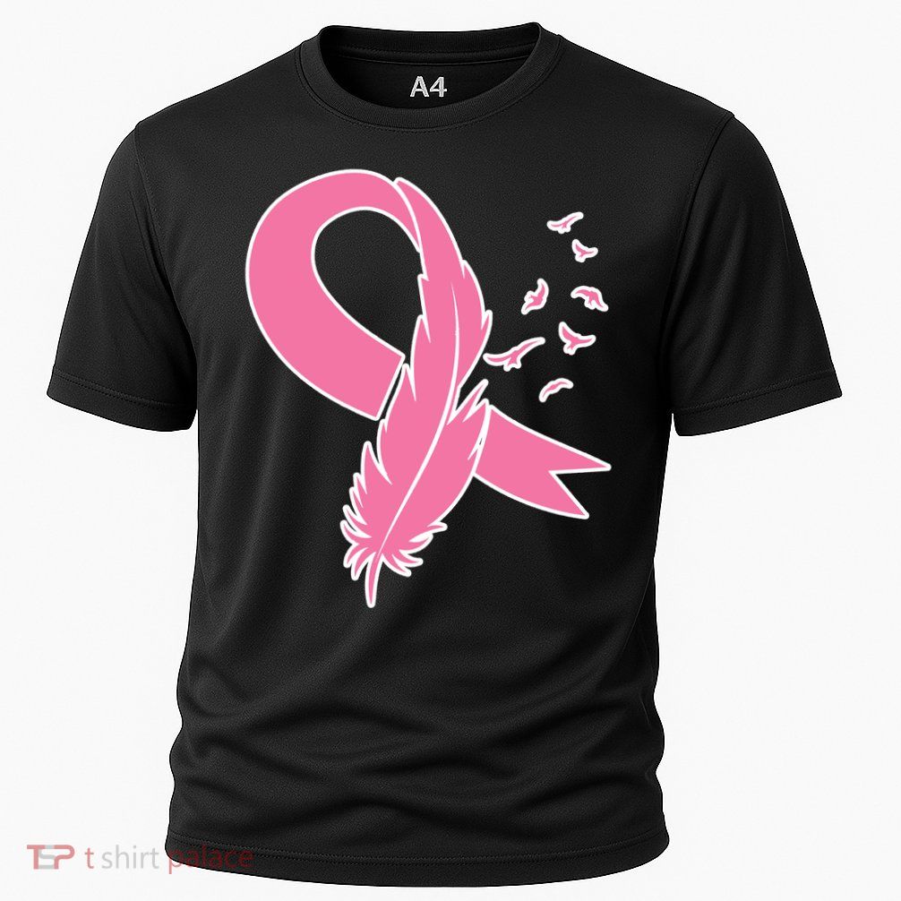 Breast Cancer Awareness Pink Feather Ribbon Cooling Performance Crew T-Shirt