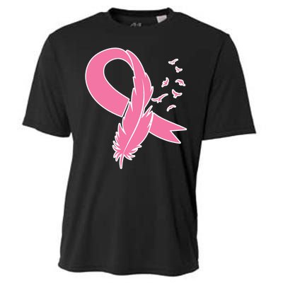 Breast Cancer Awareness Pink Feather Ribbon Cooling Performance Crew T-Shirt