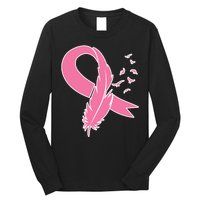 Breast Cancer Awareness Pink Feather Ribbon Long Sleeve Shirt