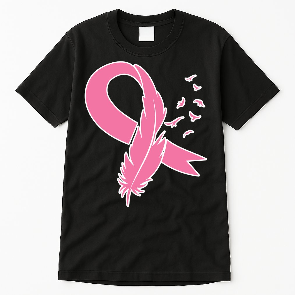 Breast Cancer Awareness Pink Feather Ribbon Tall T-Shirt