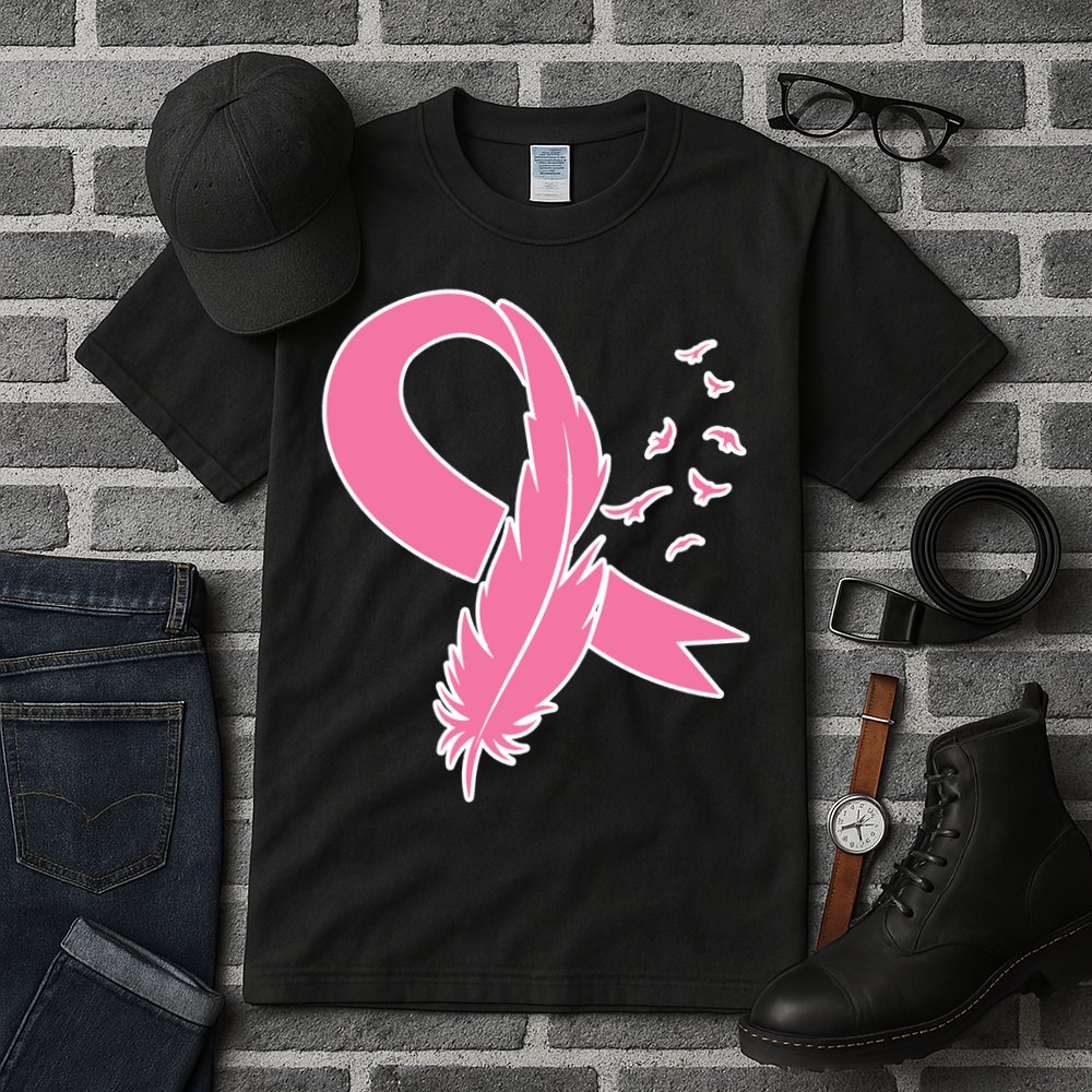 Breast Cancer Awareness Pink Feather Ribbon Tall T-Shirt