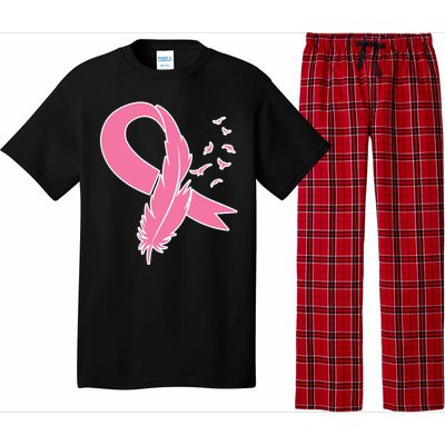 Breast Cancer Awareness Pink Feather Ribbon Pajama Set