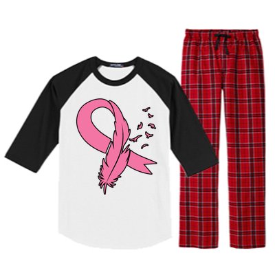 Breast Cancer Awareness Pink Feather Ribbon Raglan Sleeve Pajama Set