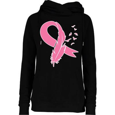 Breast Cancer Awareness Pink Feather Ribbon Womens Funnel Neck Pullover Hood