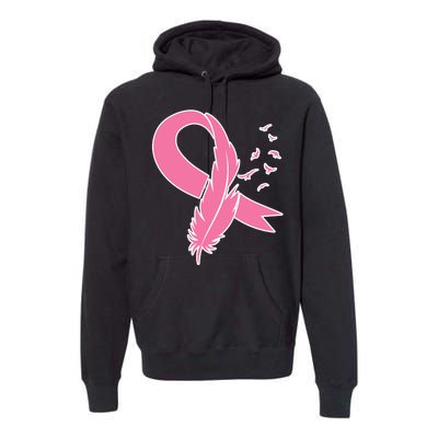 Breast Cancer Awareness Pink Feather Ribbon Premium Hoodie