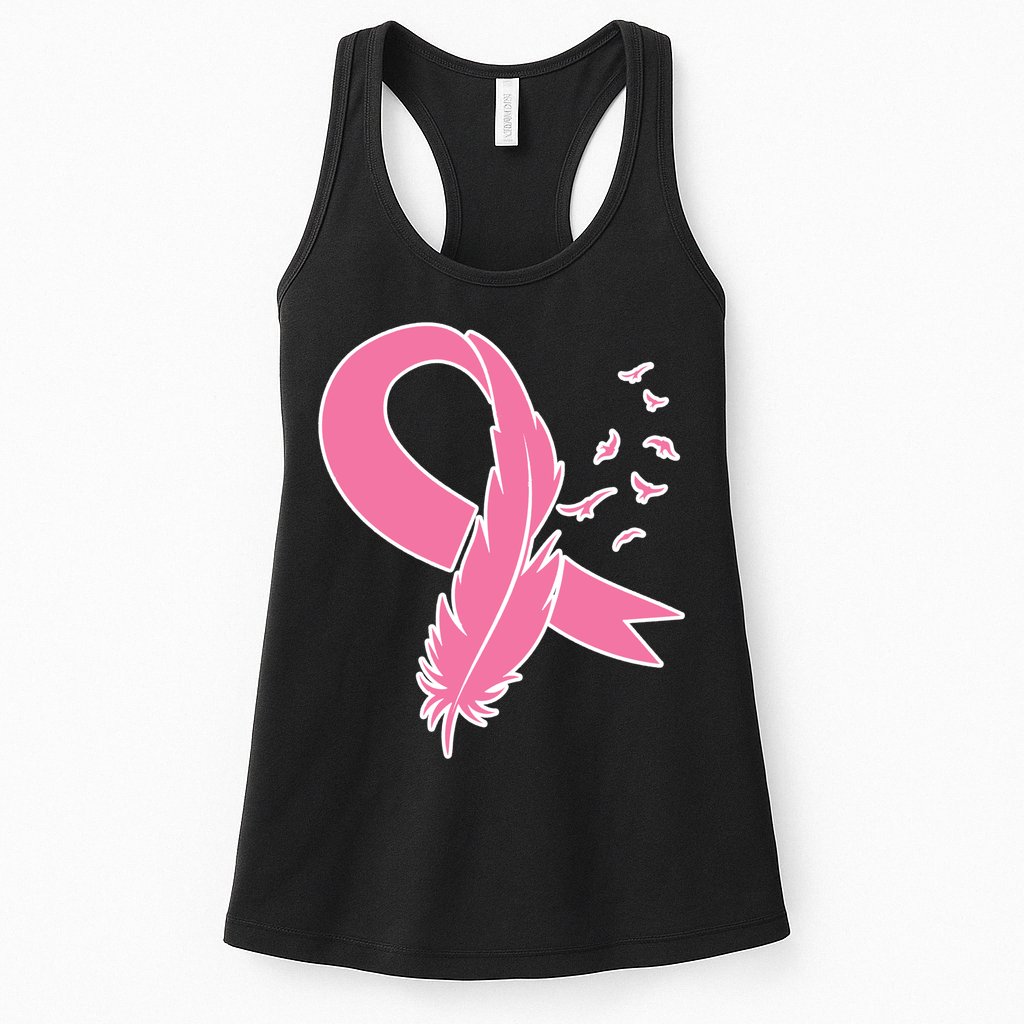 Breast Cancer Awareness Pink Feather Ribbon Womens Tank Top