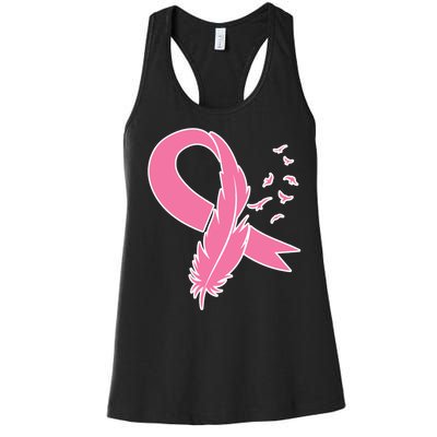 Breast Cancer Awareness Pink Feather Ribbon Women's Racerback Tank