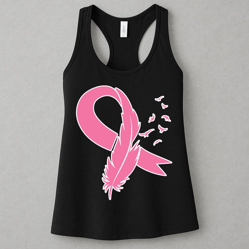 Breast Cancer Awareness Pink Feather Ribbon Womens Tank Top