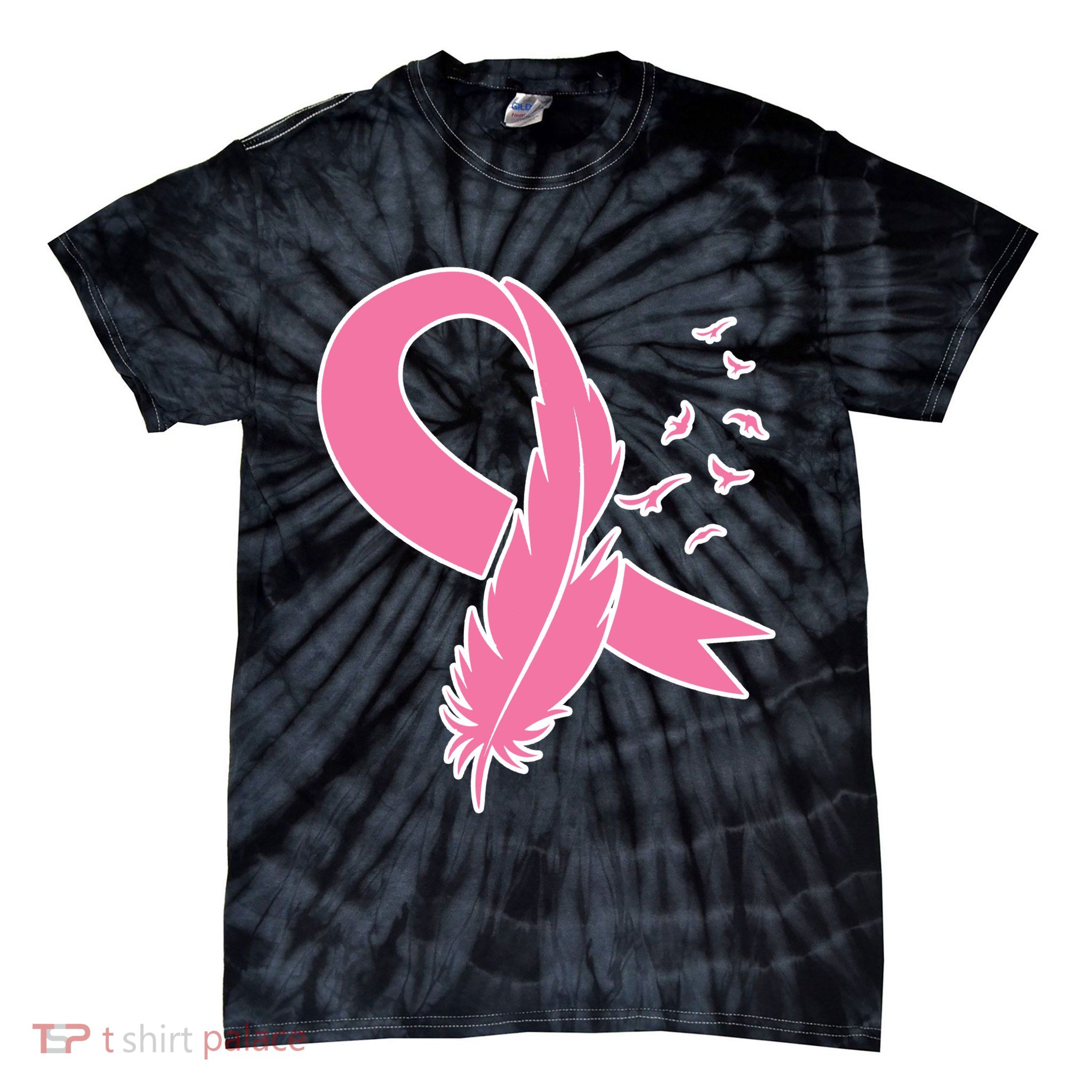 Breast Cancer Awareness Pink Feather Ribbon Tie-Dye T-Shirt