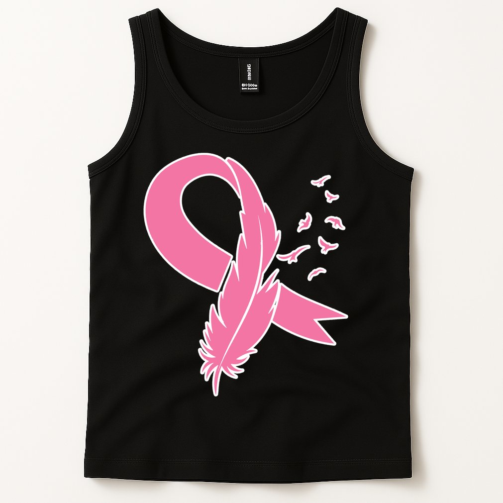 Breast Cancer Awareness Pink Feather Ribbon Tank Top