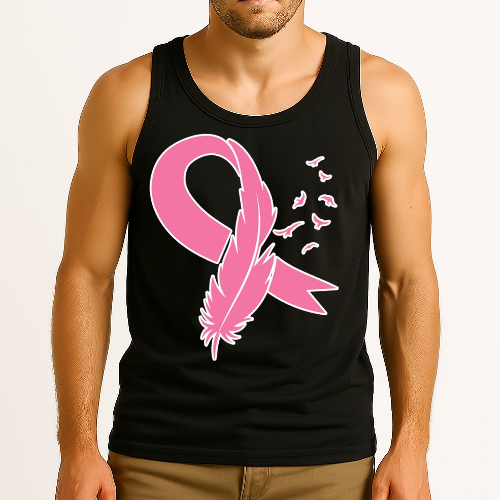 Breast Cancer Awareness Pink Feather Ribbon Tank Top
