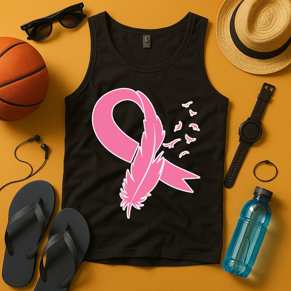 Breast Cancer Awareness Pink Feather Ribbon Tank Top