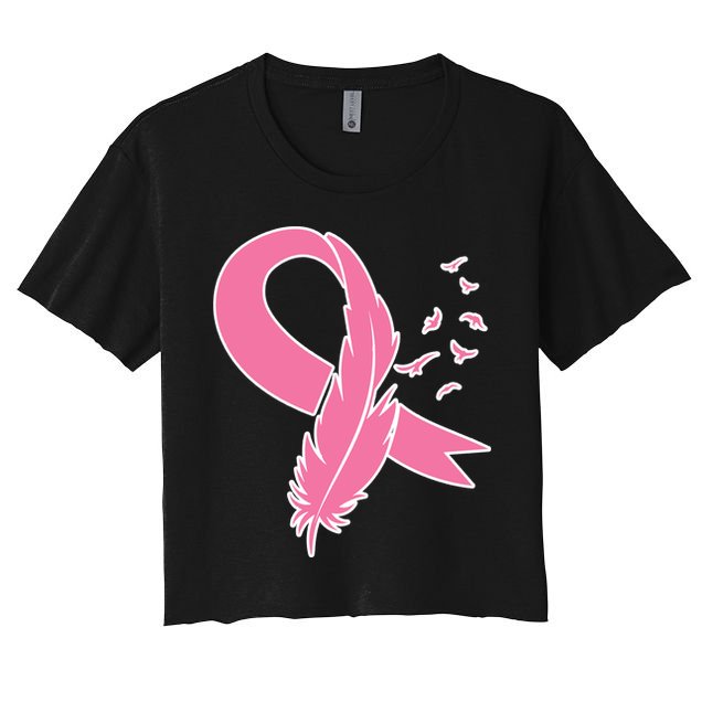 Breast Cancer Awareness Pink Feather Ribbon Crop Top