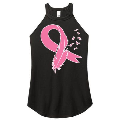 Breast Cancer Awareness Pink Feather Ribbon Women’s Perfect Tri Rocker Tank