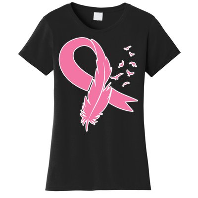 Breast Cancer Awareness Pink Feather Ribbon Women's T-Shirt