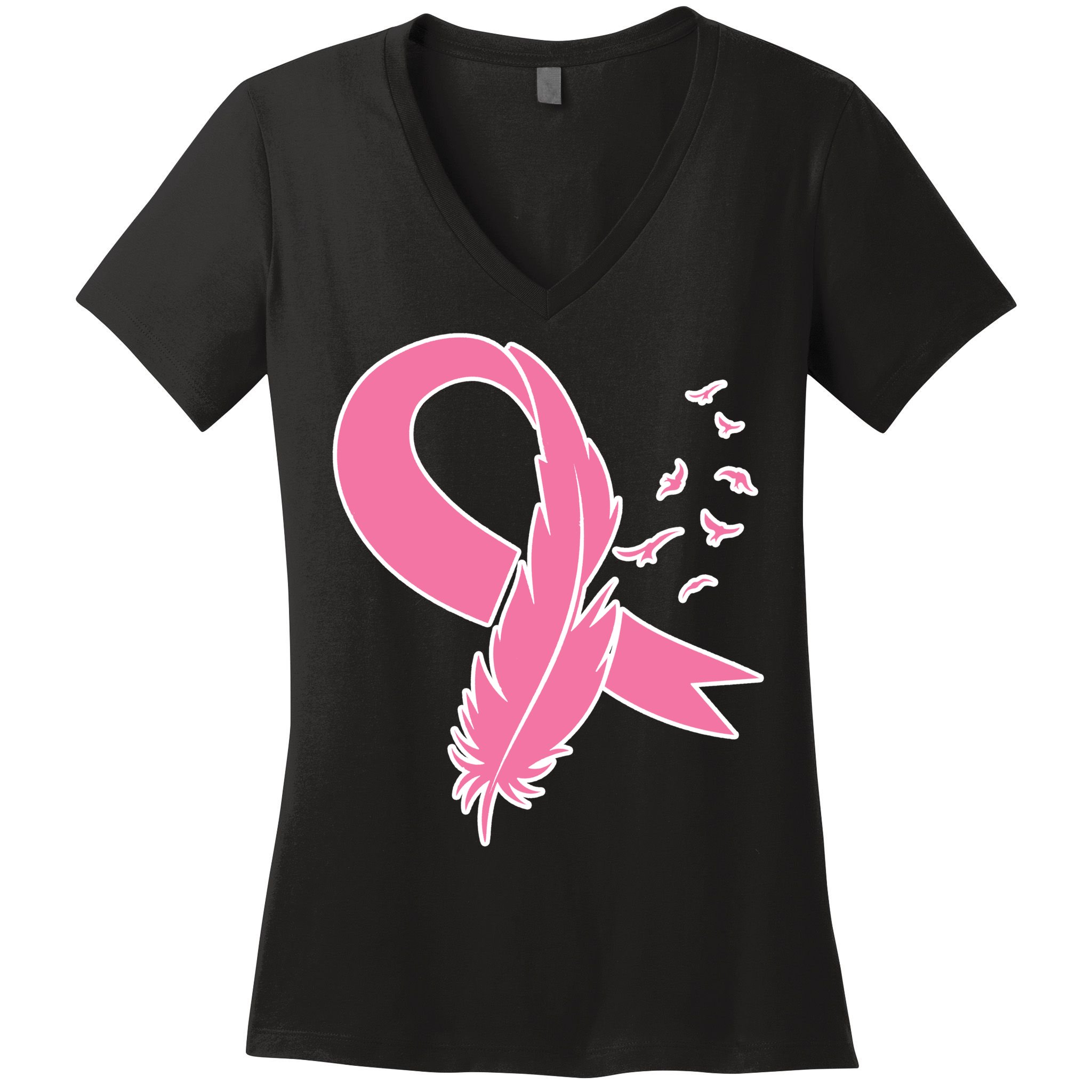 Breast Cancer Awareness Pink Feather Ribbon Women's V-Neck T-Shirt
