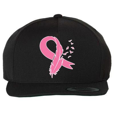 Breast Cancer Awareness Pink Feather Ribbon Wool Snapback Cap
