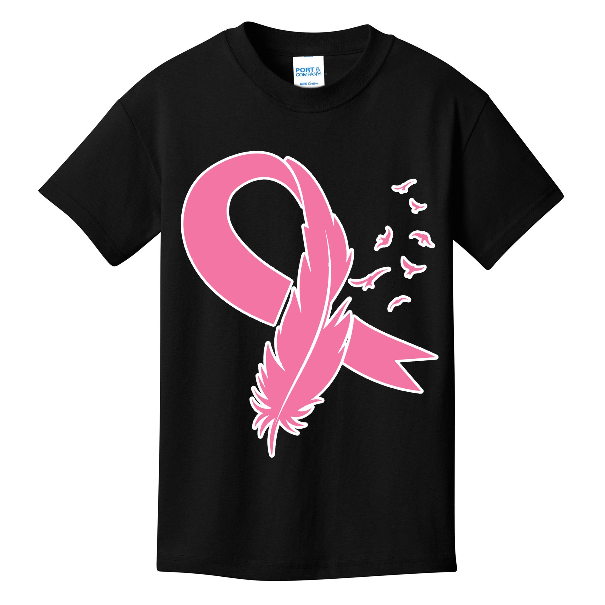Breast Cancer Awareness Pink Feather Ribbon Kids T-Shirt