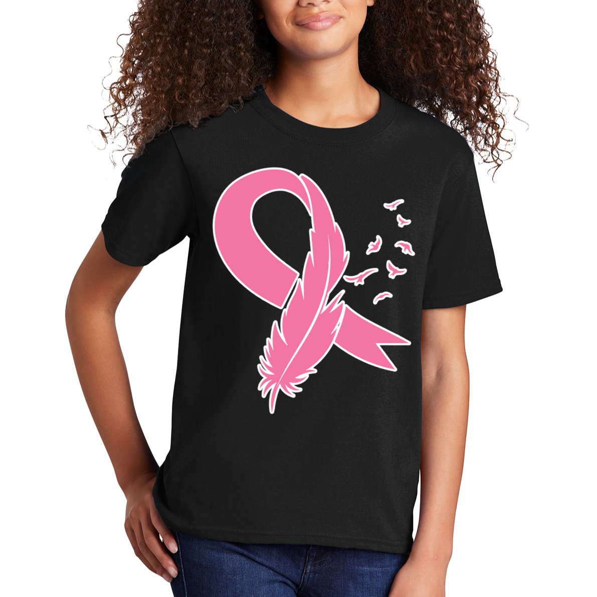Breast Cancer Awareness Pink Feather Ribbon Kids T-Shirt