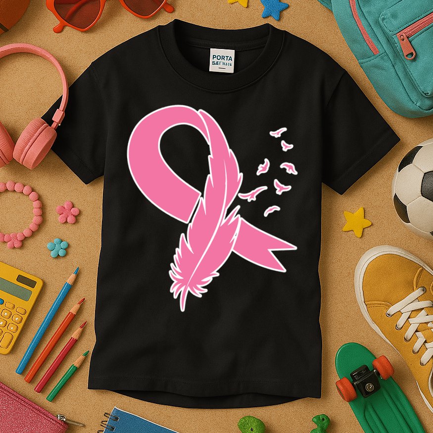 Breast Cancer Awareness Pink Feather Ribbon Kids T-Shirt