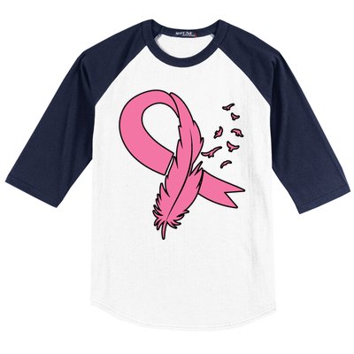 Breast Cancer Awareness Pink Feather Ribbon Baseball Sleeve Shirt