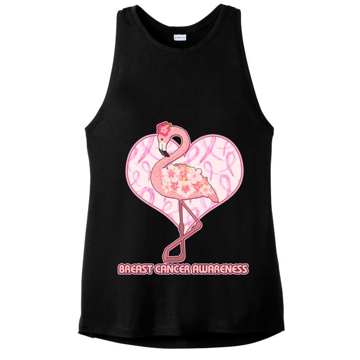 Breast Cancer Awareness Pink Flower Flamingo Ladies PosiCharge Tri-Blend Wicking Tank