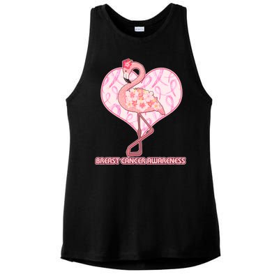 Breast Cancer Awareness Pink Flower Flamingo Ladies PosiCharge Tri-Blend Wicking Tank