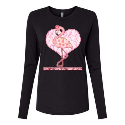 Breast Cancer Awareness Pink Flower Flamingo Womens Cotton Relaxed Long Sleeve T-Shirt