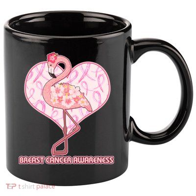 Breast Cancer Awareness Pink Flower Flamingo 11oz C Handle Ceramic Mug