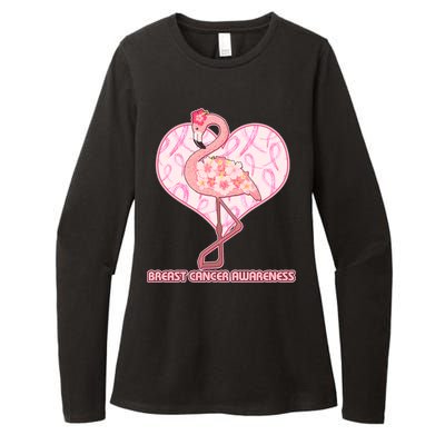 Breast Cancer Awareness Pink Flower Flamingo Womens CVC Long Sleeve Shirt