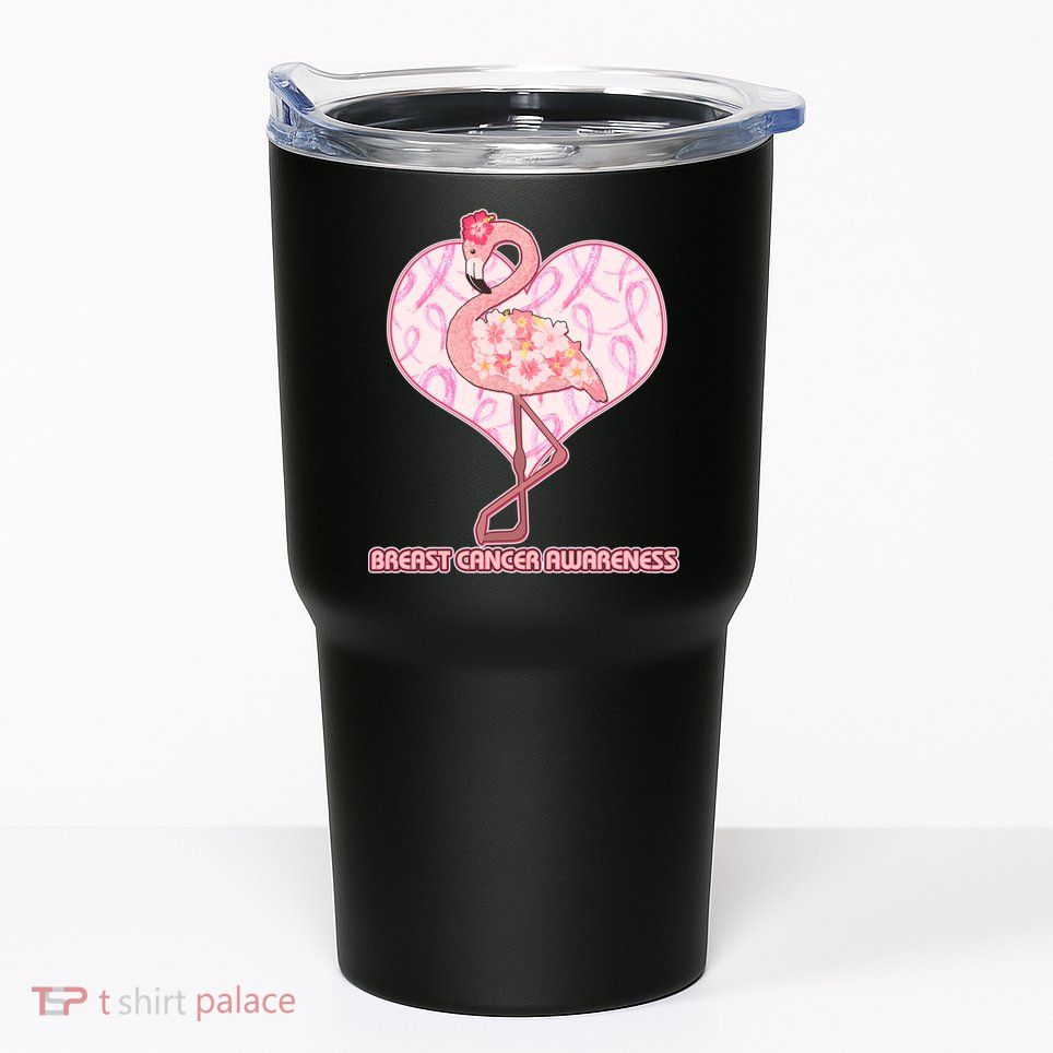 Breast Cancer Awareness Pink Flower Flamingo Tumbler