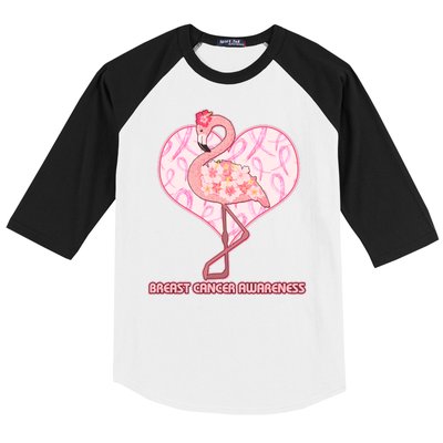 Breast Cancer Awareness Pink Flower Flamingo Baseball Sleeve Shirt