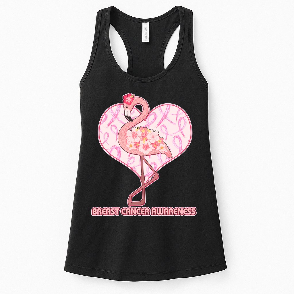 Breast Cancer Awareness Pink Flower Flamingo Womens Tank Top