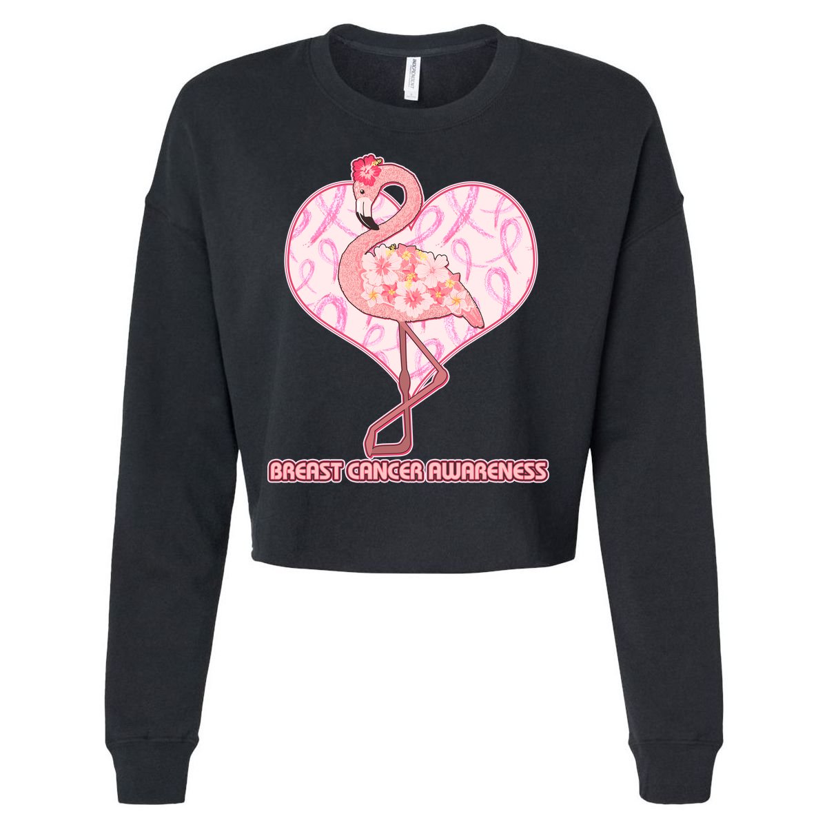 Breast Cancer Awareness Pink Flower Flamingo Cropped Pullover Crew