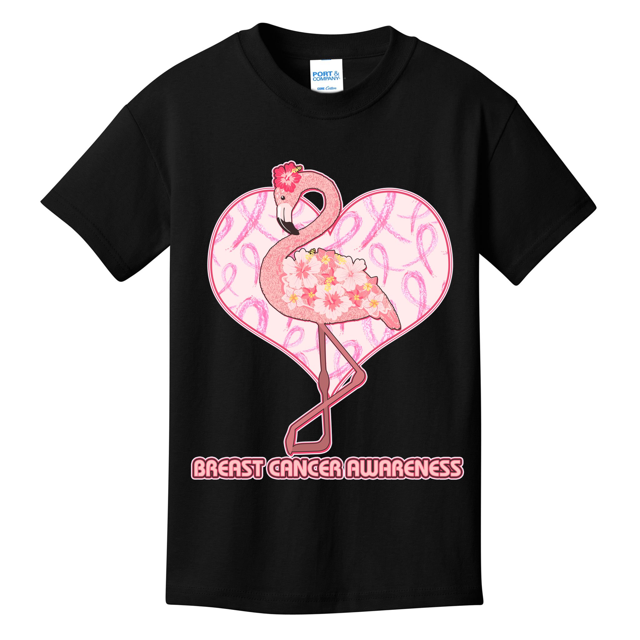 Breast Cancer Awareness Pink Flower Flamingo Kids T-Shirt