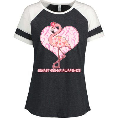 Breast Cancer Awareness Pink Flower Flamingo Enza Ladies Jersey Colorblock Tee