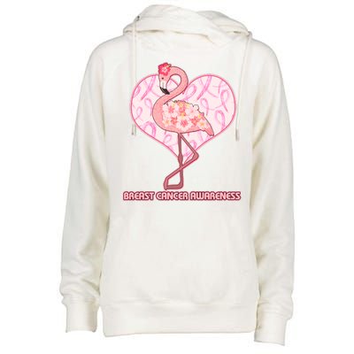 Breast Cancer Awareness Pink Flower Flamingo Womens Funnel Neck Pullover Hood