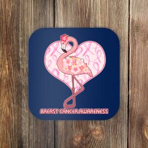 Breast Cancer Awareness Pink Flower Flamingo Coaster