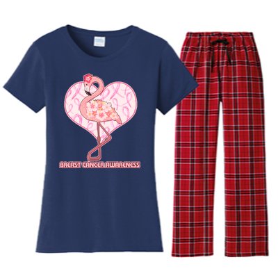 Breast Cancer Awareness Pink Flower Flamingo Women's Flannel Pajama Set