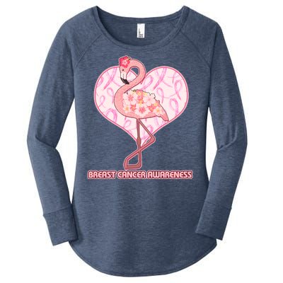 Breast Cancer Awareness Pink Flower Flamingo Women's Perfect Tri Tunic Long Sleeve Shirt