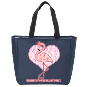 Breast Cancer Awareness Pink Flower Flamingo Zip Tote Bag