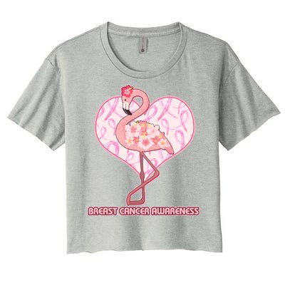 Breast Cancer Awareness Pink Flower Flamingo Women's Crop Top Tee