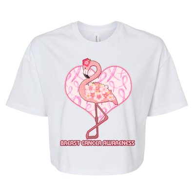 Breast Cancer Awareness Pink Flower Flamingo Bella+Canvas Jersey Crop Tee