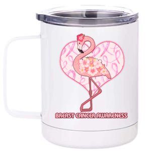 Breast Cancer Awareness Pink Flower Flamingo 12 oz Stainless Steel Tumbler Cup