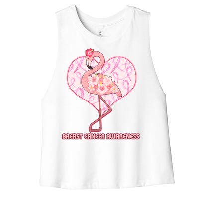 Breast Cancer Awareness Pink Flower Flamingo Women's Racerback Cropped Tank